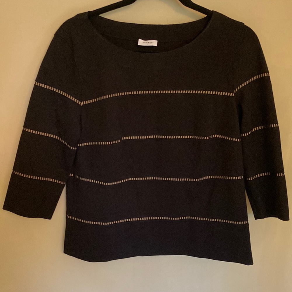 AKRIS  punto black top with nude sheer silk detailing.